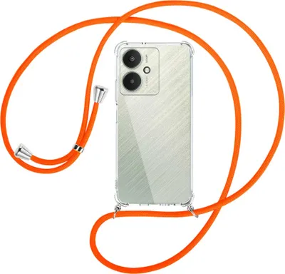 Produktbild von Handykette Backcover-Schutzhülle mit Band (Metall silberfarben) für Xiaomi Redmi 13C 5G, Poco M6 5G - neonorange