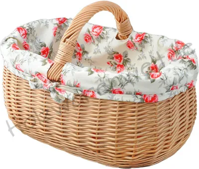 Produktbild von YULKA Einkaufskorb mit Stoffbezug ROSEN Weidenkorb Autokorb Weide Korb (L) 48 x (B) 33 x (H) 24/40)