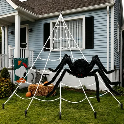 Halloween-Dekoration: 5 m Spinnennetz & 2 m Spinne, XXL
