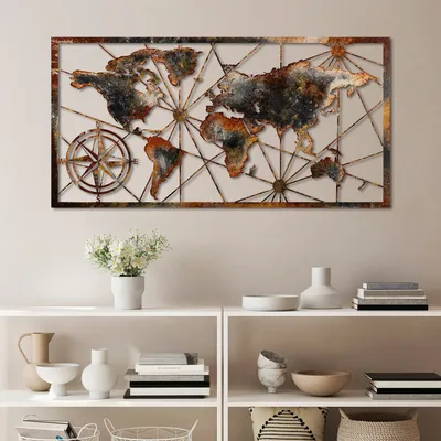 Obrázek produktu pro Wallity, Mapa světa velká - 3, nástěnná dekorace, pestrobarevná, kov, 120 x 60 cm