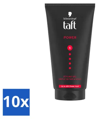 Imagen del producto de 10 unidades de gel de peinado Taft Power 5 - Fijación fuerte - 150 ml - Paquete económico