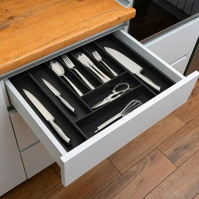 Immagine prodotto di Portaposate in bambù nero 5x335-495x445 cm, 7-9 scomparti, cassetto da cucina