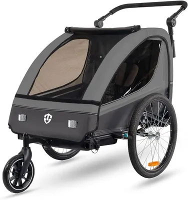 Produktbild von Kinderanhänger 360° Drehbar mit Federung 2in1 Fahrradanhänger mit Buggy Set Jogger 5-Punkt Gurt Fahrrad Anhänger für 1 bis 2 Kinder max. 40kg