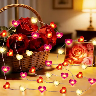LED-Herz-Lichterkette, 3 m, batteriebetrieben, 20 rote LEDs
