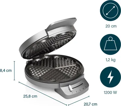 Produktbild von Princess 01.132380.01.001 Waffeleisen DeLuxe, 5 Waffel(n), Herz (Form), Edelstahl, 20 cm, Kunststoff, 0,85 m