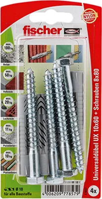 Obrázok produktu pre Fischer 4x univerzálna zátka UX 10 x 60 mm S so skrutkou - 77857