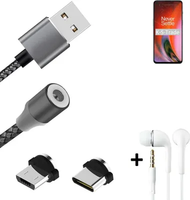Produktbild von K-S-Trade® Hochwertiges Magnet-Lade-kabel Sync-Kabel Daten-Kabel + Kopfhörer kompatibel mit OnePlus Nord 2 5G mit USB-Typ-C-Anschluss und