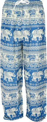 Produktbild von Leichte Yoga Hose, Tai Chi Hose, Sommerhose mit Elefantendruck - Türkisblau, Herren, Viskose, Größe: L