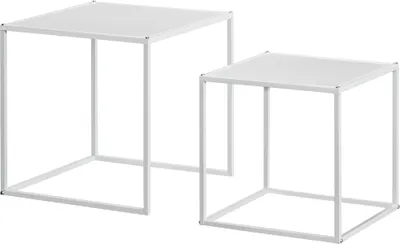 Produktbild von Beistelltisch-Set, moderne Satztische, platzsparend, stabiler Stahlrahmen, Weiß