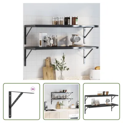 Image de The Living Store Support d'étagère 4 pcs. 40x2,5x25 cm noir acier inoxydable