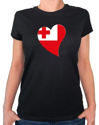 Produktbild von Huuraa Damen T-Shirt Tonga Flagge Herz XL Black Bio Baumwolle Fairtrade Damenshirt Geschenkidee