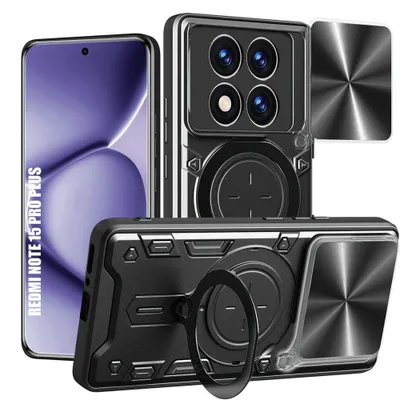 Image de Coque pour Xiaomi Redmi Note 15 Pro Plus 5G, Antichoc avec Anneau et Protection Caméra - Noir