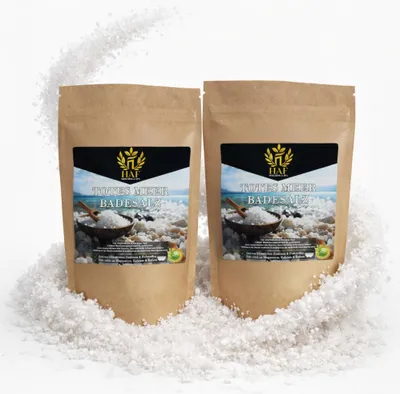 Produktbild von HAF – Totes Meer Badesalz (2 x 1 kg Beutel) – Naturreines Meersalz aus Jordanien. Für trockene Haut & Gesicht | Für guten Schlaf & zur Körperpflege