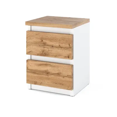 Produktbild von STIV Möbel | Nachttisch Weiß Matt/Eiche Wotan 30x30x40 cm | 2 Schubladen | Modernes Design | Holzfront & Weißer Korpus