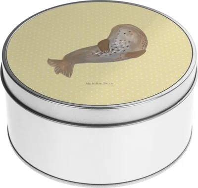 Produktbild von Mr. & Mrs. Panda Teedose Robbe Lachen - Gelb Pastell - Geschenk, Strand, Ostsee, keksdosen, Dose, Keksdose, Gute Laune, Vorratsdosen, Vorratsbehälter, Kaffeedose, Nordsee