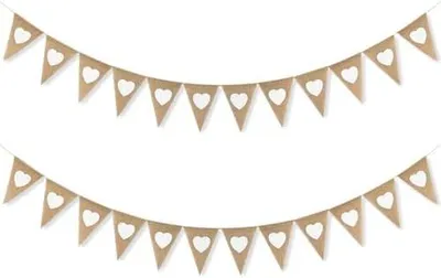 Produktbild von Wimpelkette Hochzeit, Vintage Herz Girlande 4 Stück, Wimpelgirlande Banner Jute mit Motiv Herz für Hochzeit, Polterabend, Geburtstag, Gartenparty Deko