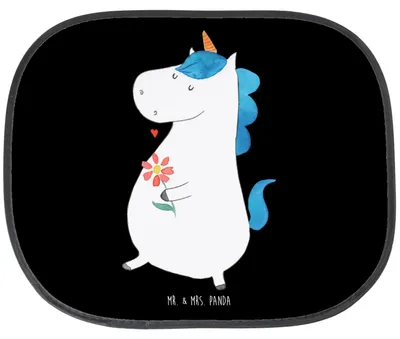 Produktbild von Mr. & Mrs. Panda Sonnenschutz für Auto Einhorn Spaziergang - Schwarz - Geschenk, autofenster, Einhörner, pkw, Blumen, Seitlicher, Fürs, Unicorn, Mutter, Sonnenblende