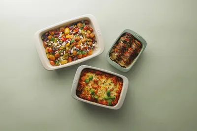 Produktbild von BergHOFF LEO - Auflaufform aus Keramik - 2,4 Liter - für Mikrowelle und Backofen - Spülmaschinengeeignet - 28 x 21 x 6,80cm - Grau