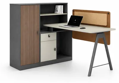 Immagine prodotto di Moderna scrivania angolare in legno: mobili da ufficio di design con spazio contenitivo