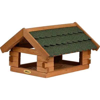Produktbild von dobar Vogelhaus Blockhaus Futterhaus für Vögel mit Bitumendach, Grün, 38x31x23 cm
