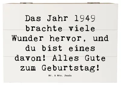Produktbild von Mr. & Mrs. Panda Box Spruch 1949 Geburtstag Wunder 22 x 15 cm - Weiß - Geschenk, Happy Birthday, Alter, Schatzkiste, Herz voller Freude, Aufbewahrungsbox Holz, Lächeln