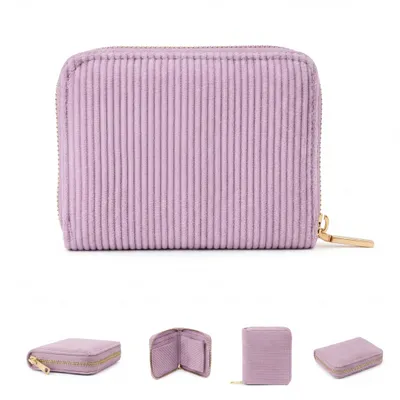 Produktbild von MillyMilk® Kord Geldbeutel Fondo – Mini Portemonnaie für Frauen – Pastellfarbene Stoff Geldbörse aus Cord für Damen klein – Damenbörse - VIOLETT