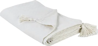 Zdjęcie produktu dla BELIANI Narzuta na łóżko złamana biel bawełniana 220 x 200 cm z frędzlami dekoracyjna ozdobna do sypialni