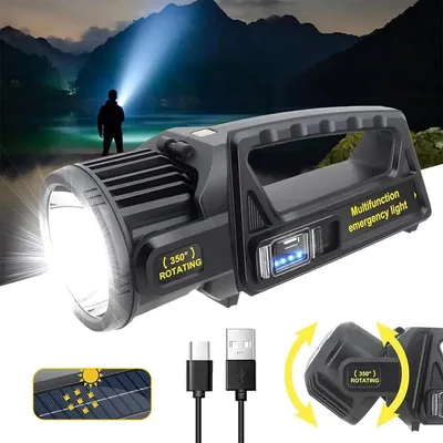 Produktbild von Profi Solar LED Handscheinwerfer 2-in-1,Ultra-starke Suchlampe & COB Flutlicht, 350° drehbarer Kopf, Powerbank-Funktion, 9 Lichtmodi & USB-C Fast Charge, Schwarz