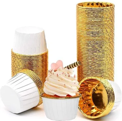 Produktbild von Aluminium Muffinformen - Pack von 50 - Silber Weiss - Hochtemperaturbeständig - Cupcake Formen