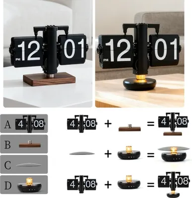 Produktbild von INF HY-F115 Kreative Multifunktionale Flip Uhr mit Ambientelicht Nachttischlampe