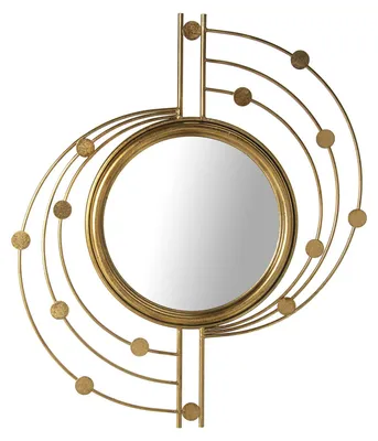 Image de Miroir mural décoratif avec des cercles en métal et en verre, finition dorée, dimensions : 66 x 3 x 78 cm, diamètre : 33 cm