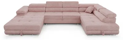 Produktbild von Wohnlandschaft Cordo U-Form XXL 345 cm Schlaffunktion 2 Bettkästen Breitcord Altrosa Rechts