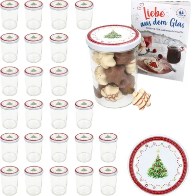 Zdjęcie produktu dla zestaw 25 kieliszków do przetworów 435 ml + pokrywka TO 82 Świąteczne marzenie + książeczka