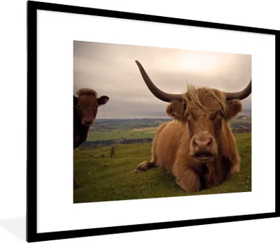 Produktbild von MuchoWow® Gerahmtes Poster Schottischer Highlander - Tiere - Berg 80x60 cm - Poster mit Schwarzem Bilderrahmen Wandposter Rahmen Foto Bilder - Schlafzimmer-Dekorationen - Fotoposter