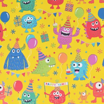 Produktbild von Geschenkpapier Monstern Motiv 70cm x 2m Rolle Bunt