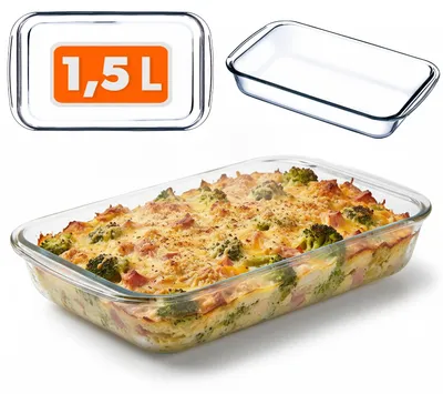 Produktbild von Rechteckige Auflaufform aus hitzebeständigem Glas, spülmaschinenfest, für Gasherde geeignet, Bratformen, Glasauflaufform für Lasagne, Kuchen (transparent, 1,5 l) …