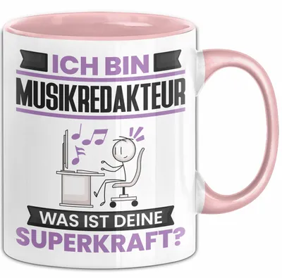 Produktbild von Musikredakteur Tasse Geschenk für Musikredakteur Geburtstag Lustiger Spruch Kaffee-Becher Was Ist Deine Superkraft (Rosa)