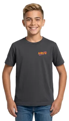 Produktbild von Spreadshirt Naruto Brustlogo Und Charaktere Um Naruto Teenager T-Shirt, 152/164 (12-14 Jahre), Dunkelgrau