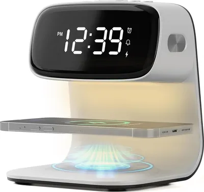 Produktbild von Digitaler Nachttisch-Wecker mit kabelloser 15W-Schnellladung, 3-farbigem Nachtlicht, Touch-Bedienung
