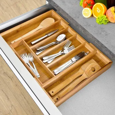 Bambus-Besteckkasten ausziehbar 5 Fächer 37x48,5x5 cm
