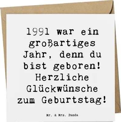 Produktbild von Mr. & Mrs. Panda Glückwunschkarte Spruch 1991 Geburtstag - Weiß - Geschenk, Klappkarte, 30., besonderer Jahrgang, anlasskarte, doppelkarte, unvergessliches Jahr, geboren
