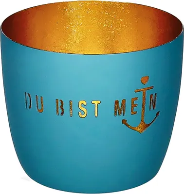 Produktbild von Gift Company Windlicht Madras M, Du bist mein Anker, Teelichthalter, Kerzenhalter, Eisen, Powder Blue / Gold, H 8.5 cm, 1210504063