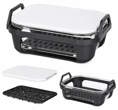 Produktbild von 4-teiliges Glas-Auflaufform Set für Ninja AF500EU/AF400EU – 21×16×6,8 cm – Mit Deckel, Silikonrahmen und Abtropfeinsatz – Airfryer-Zubehör, spülmaschinenfest