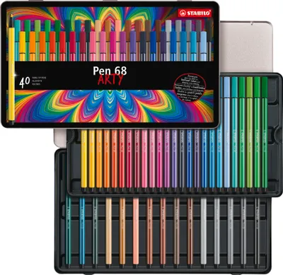 Produktbild von STABILO Premium-Filzstift - Pen 68 - ARTY - 40er Metalletui - 40 verschiedene Farben