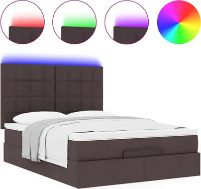 Produktbild von Ottoman-Bett mit Matratze & LEDs Dunkelbraun 140x200 cm Stoff