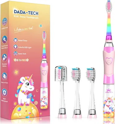 Produktbild von Elektrische Kinderzahnbürste ab 2-12 Jahre mit Regenbogen LED Licht, Timer, 24000 Vibrationen, weichen Borsten, IPX7 wasserdicht