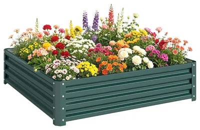 Productafbeelding van Tuinbed, plantenbak met stalen frame, groen, 120 x 120 x 30 cm