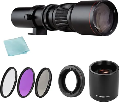Produktbild von Kamera Superteleobjektiv 500 mm F/8.0-32 Manueller Zoom T-Mount + UV/CPL/FLD Filter + 2X 500 mm Telekonverter Objektiv + T2-EOS Adapterring Ersatz fuer Canon EOS Rebel T7 T7i T6 T6i T5 80D 77D 700D 70D 60D 50D 5D 6D 7D 600D 550D 200D 150D 100D 1300D 1400D 1500D EF-Mount-Kameras