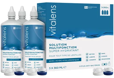 Image de Solution multifonction lentilles Vitalens acide hyaluronique 3×360 ml