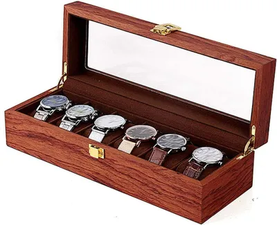 Produktbild von 6 hodinek Dřevěné hodinky Watch Box Watch Case Vitrína šperky Case s průhledným víkem Display Case Organizátor Skladování displeje Real Wood Jewellery Storage